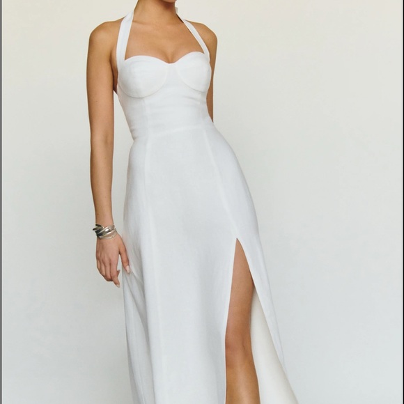 Reformation | Dresses | Reformation Tala White Linen Halter Midi Dress |  Poshmark